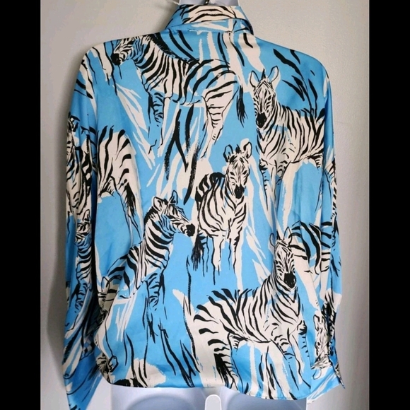 Zara Blue and Black Zebra-Print Tie-Front Blouse - Picture 4 of 5